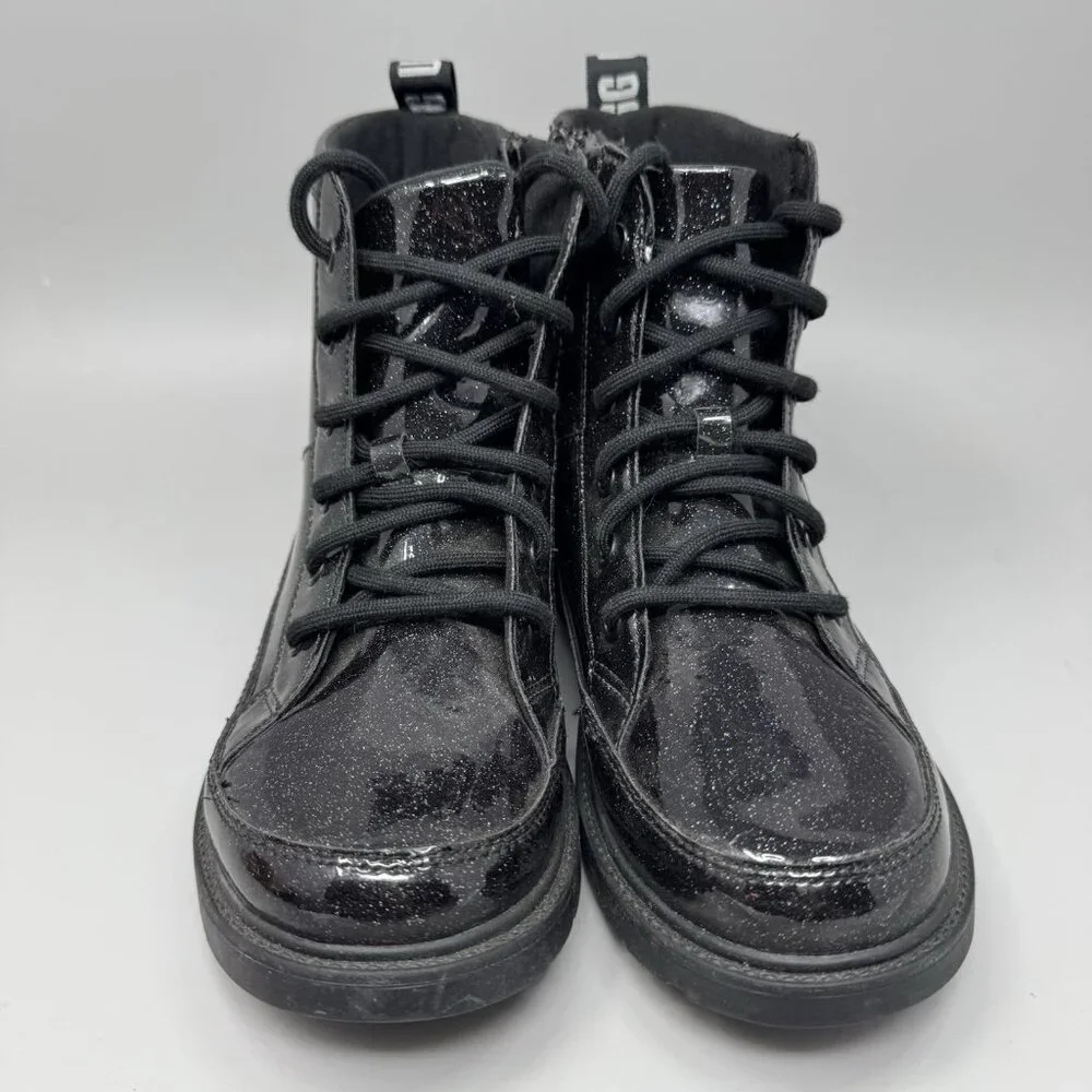 UGG Robley Youth Girls Black Glitter Zipper Lace Up Boots 1116377K Size 6